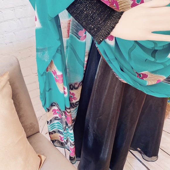 🌹3/$25 Pakistani/Indian Dupatta - Chiffon Full Length Stole - Teal / Pink - Picture 4 of 5